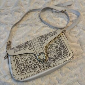 Elegant Floral Embossed White Crossbody Bag